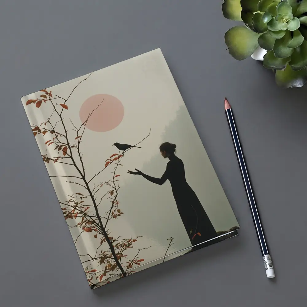 Woman Silhouette Crow Misty Autumn Fog – Notebooks