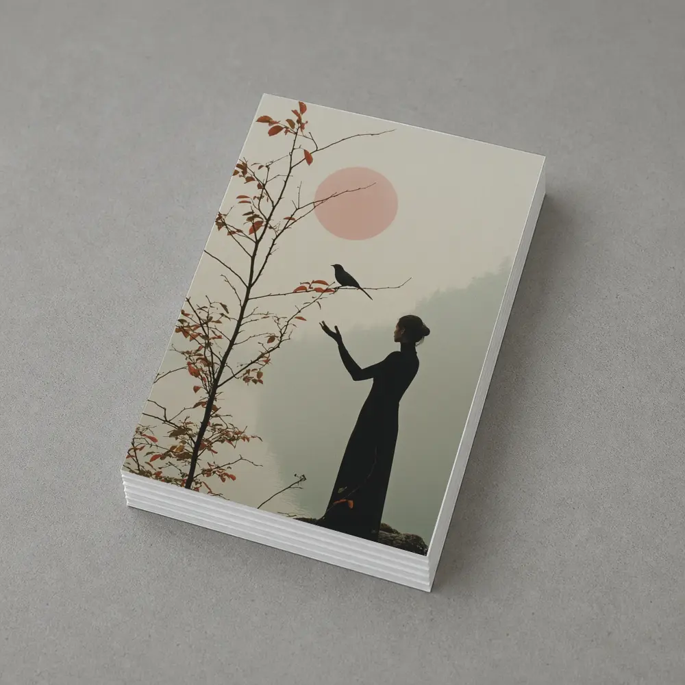 Woman Silhouette Crow Misty Autumn Fog – Postcards