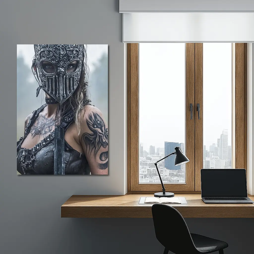 Armored Female Warrior Dark Misty Field – Wall Art