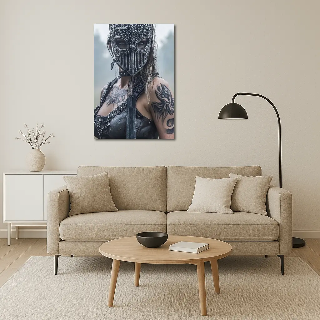 Armored Female Warrior Dark Misty Field – Wall Art