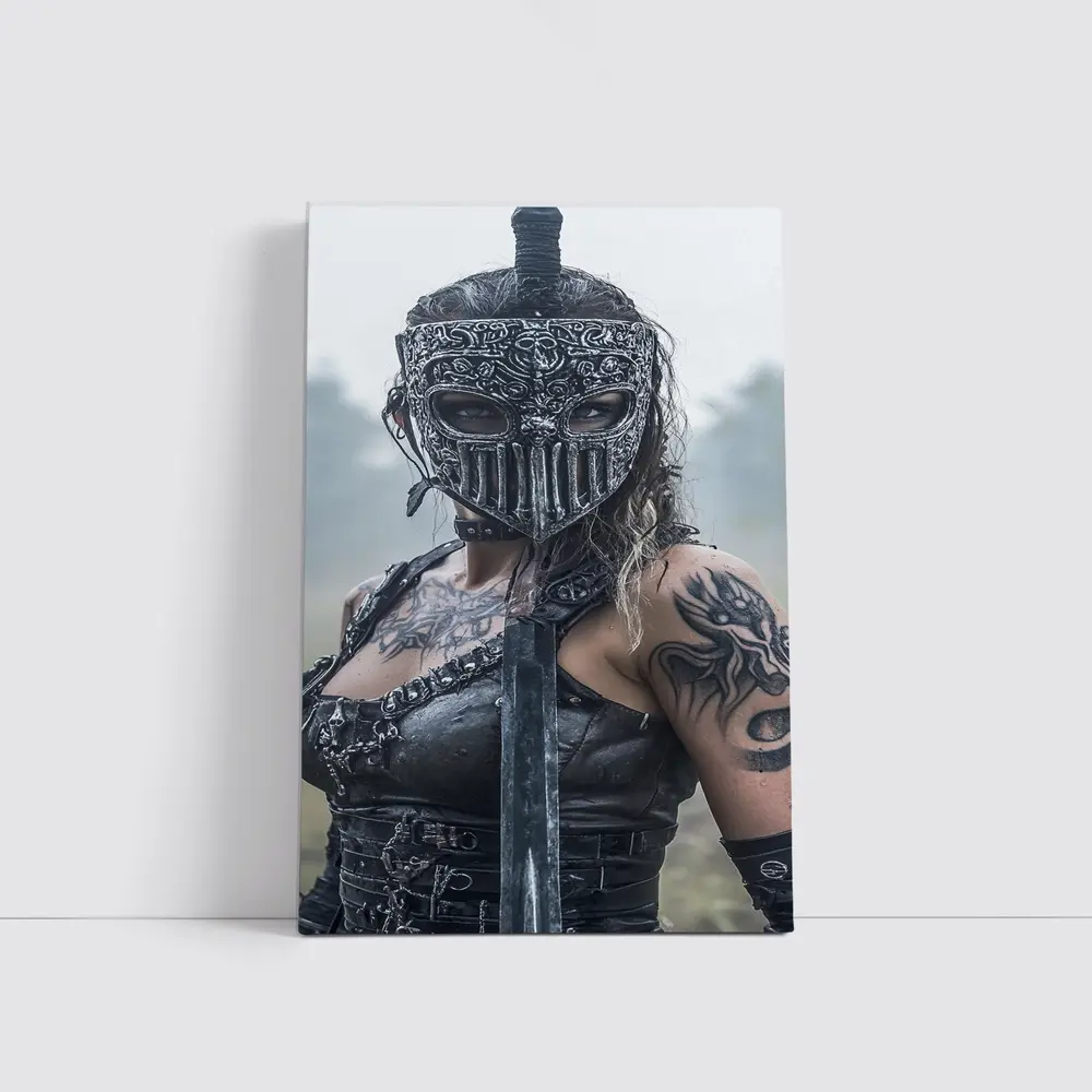 Armored Female Warrior Dark Misty Field – Wall Art