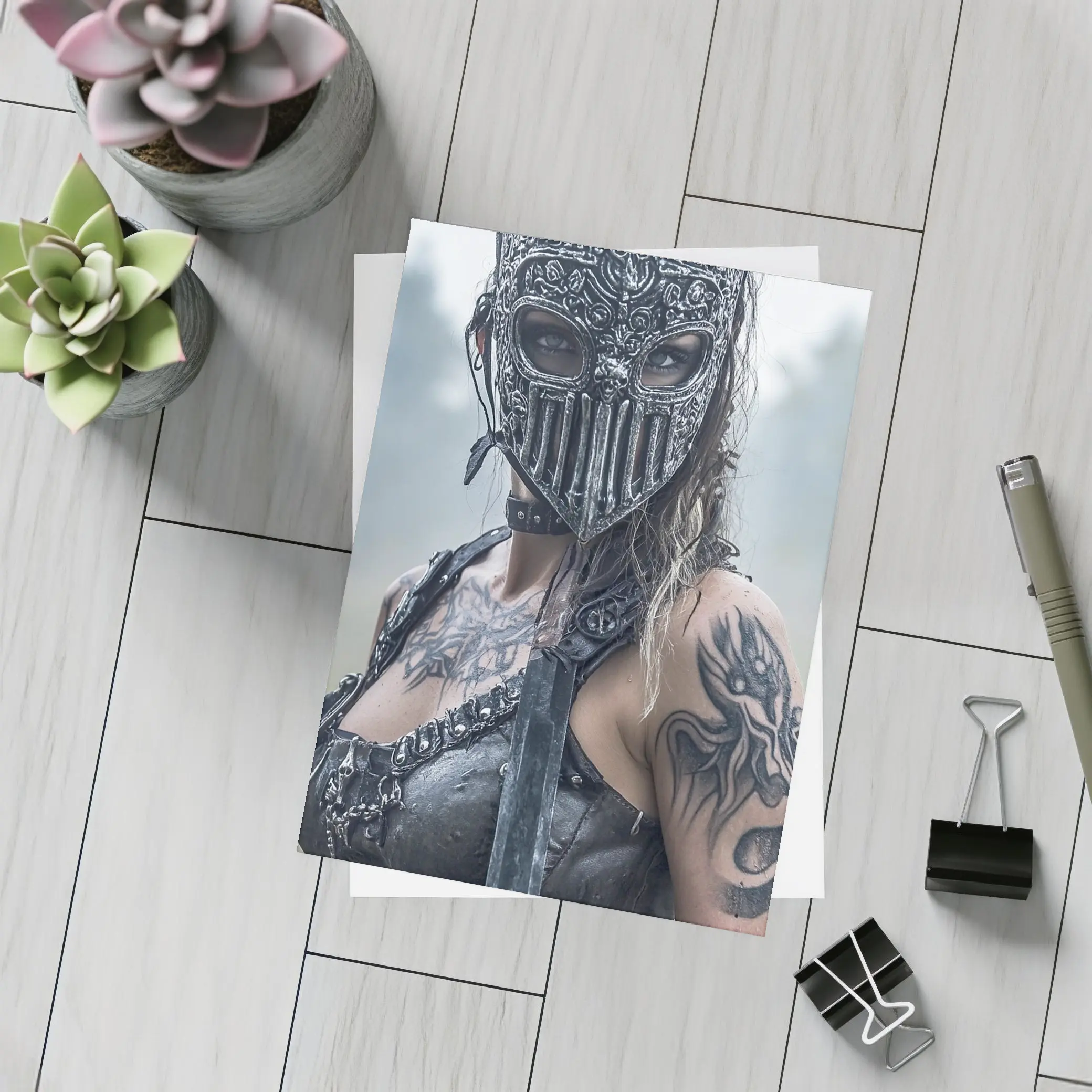 Armored Female Warrior Dark Misty Field – Postcards