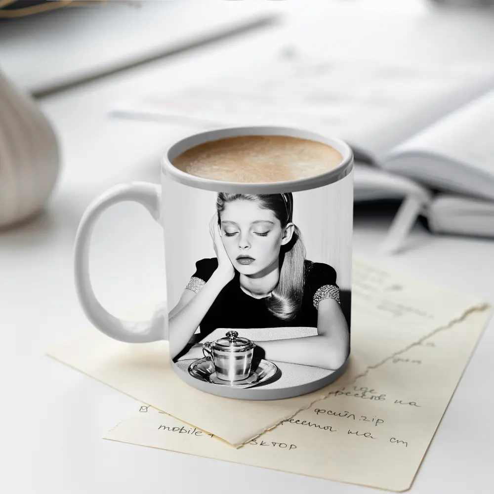 Black and White Retro Girl Tea Portrait – Mugs