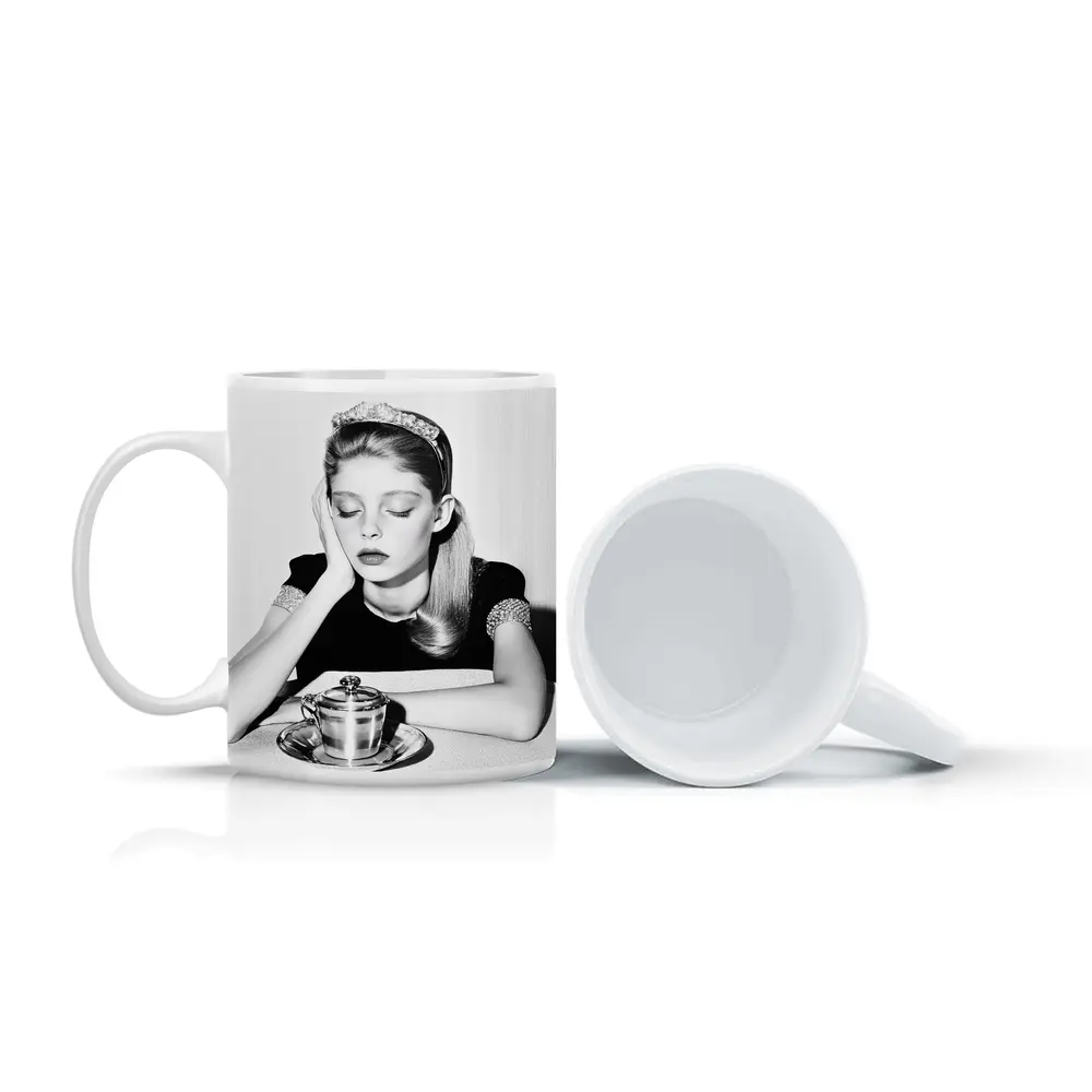 Black and White Retro Girl Tea Portrait – Mugs