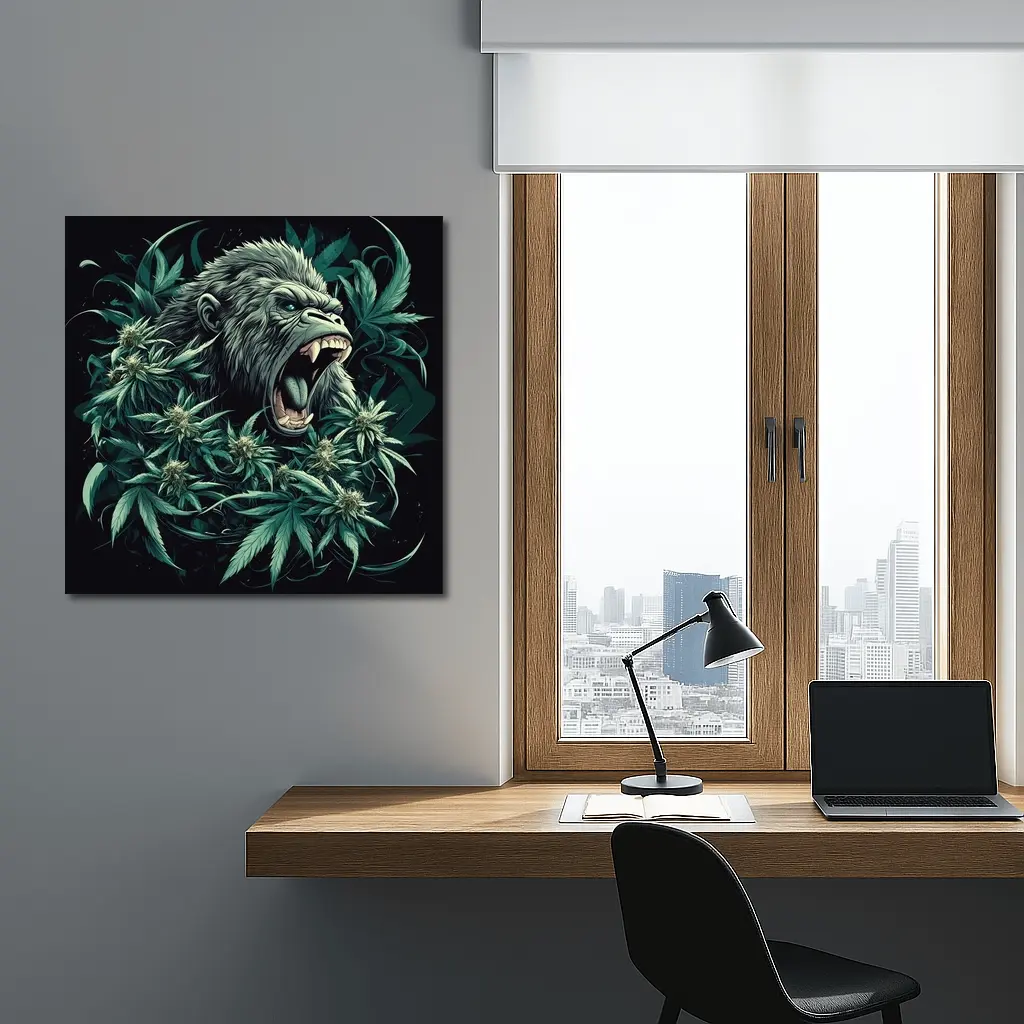 Roaring Gorilla Surrounded By Cannabis Leaves – Wall Art
