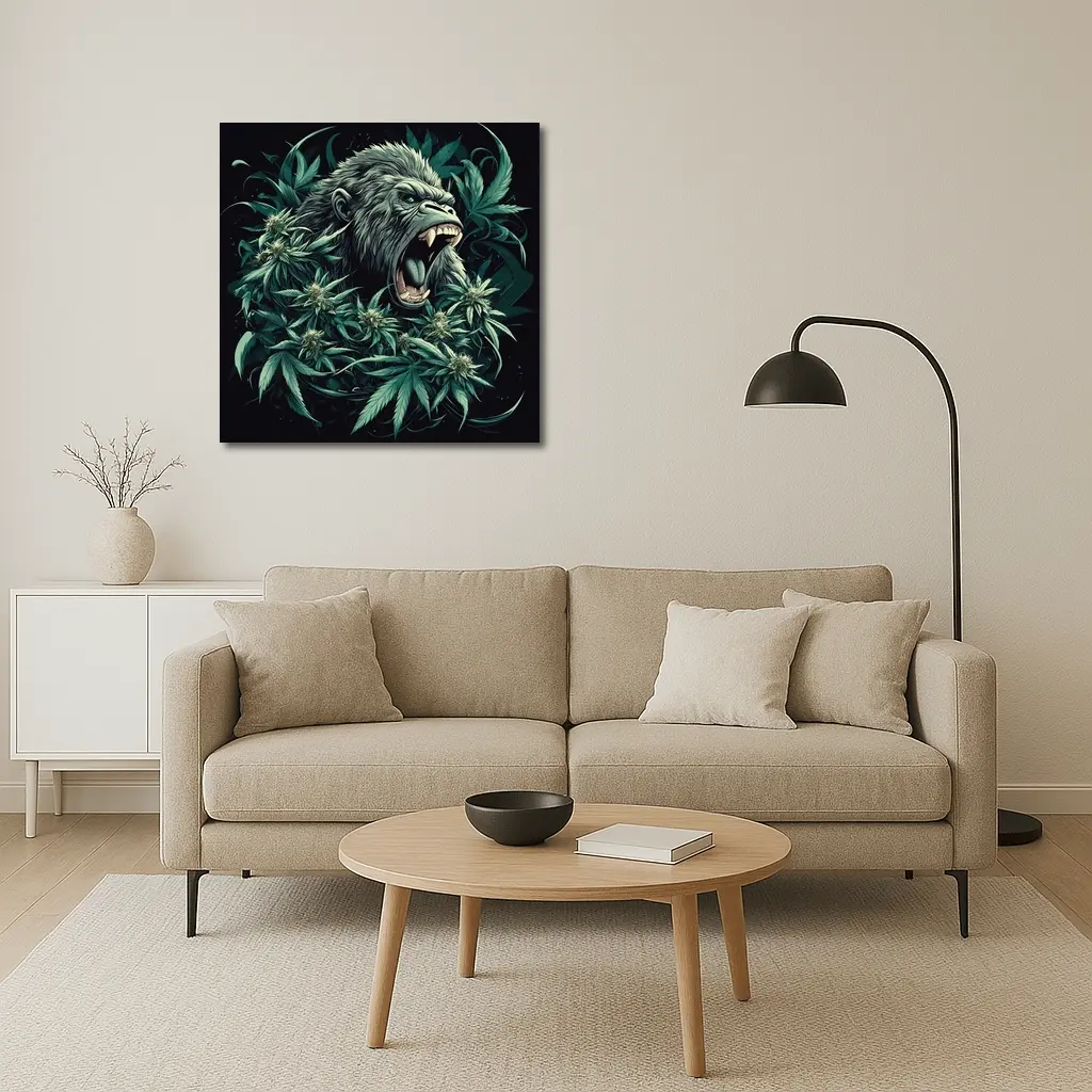 Roaring Gorilla Surrounded By Cannabis Leaves – Wall Art