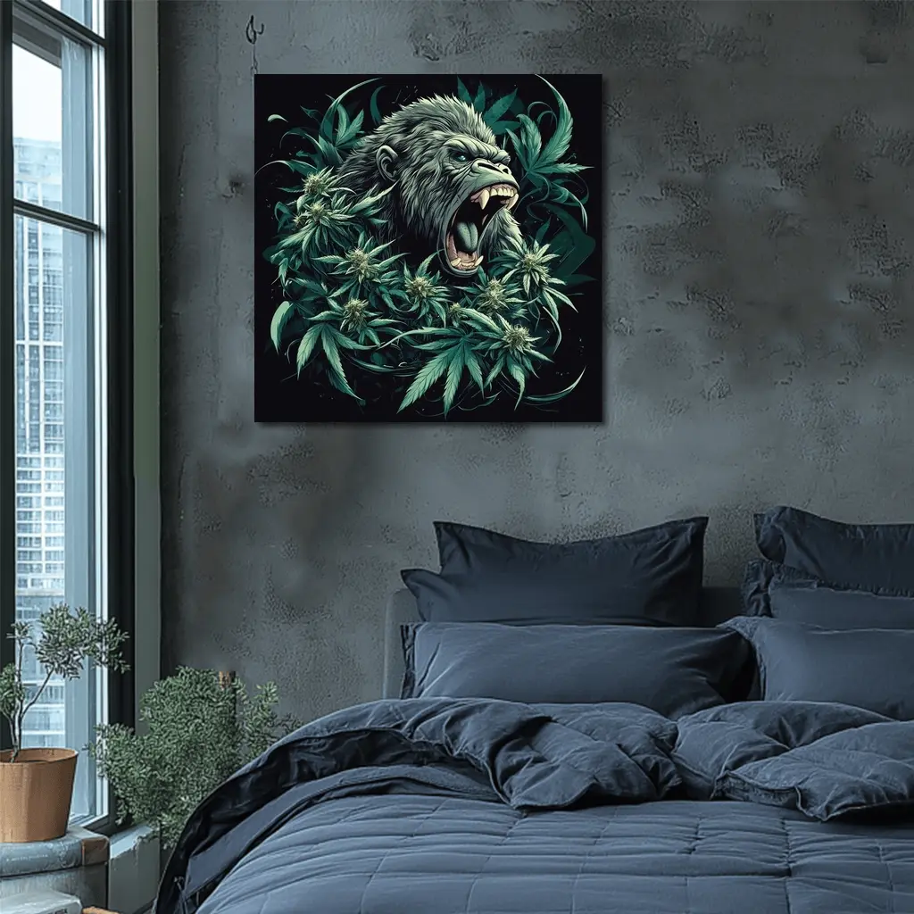 Roaring Gorilla Surrounded By Cannabis Leaves – Wall Art