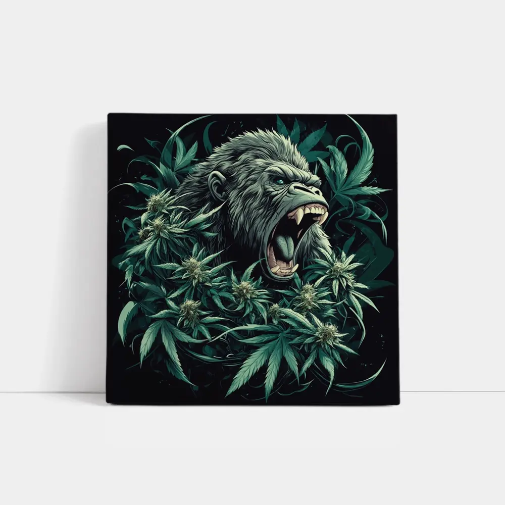Roaring Gorilla Surrounded By Cannabis Leaves – Wall Art