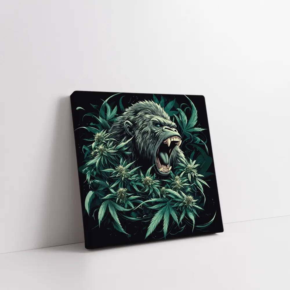 Roaring Gorilla Surrounded By Cannabis Leaves – Wall Art