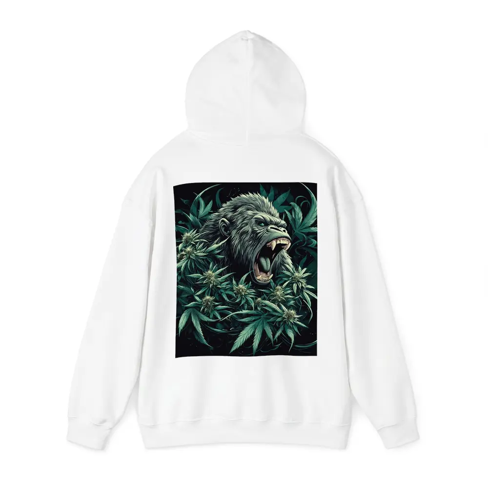 Roaring Gorilla Surrounded By Cannabis Leaves – Hoodies