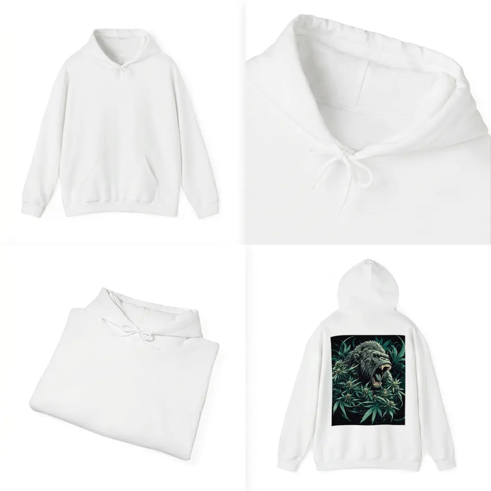 Roaring Gorilla Surrounded By Cannabis Leaves – Hoodies