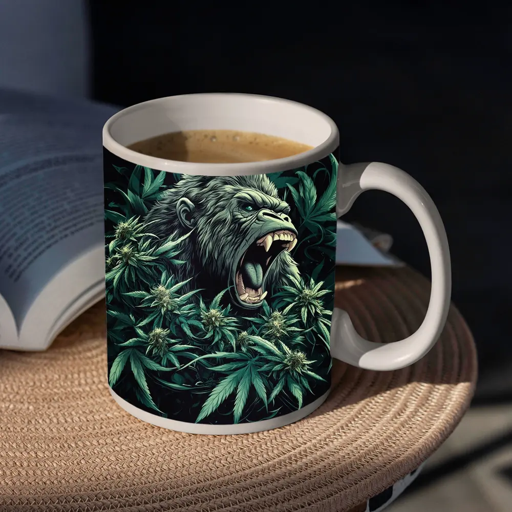 Roaring Gorilla Surrounded By Cannabis Leaves – Mugs