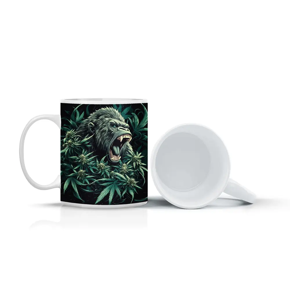 Roaring Gorilla Surrounded By Cannabis Leaves – Mugs