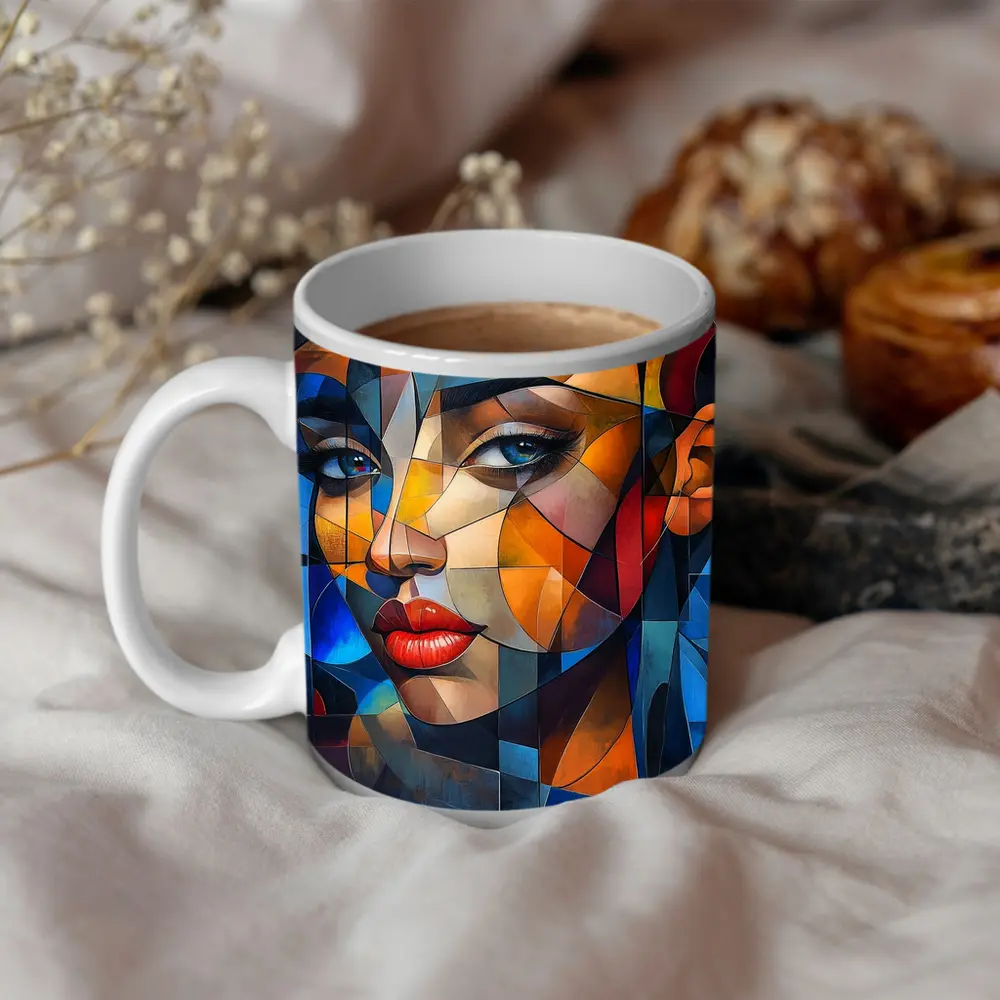 Cubist Abstract Woman Portrait Geometric Art – Mugs