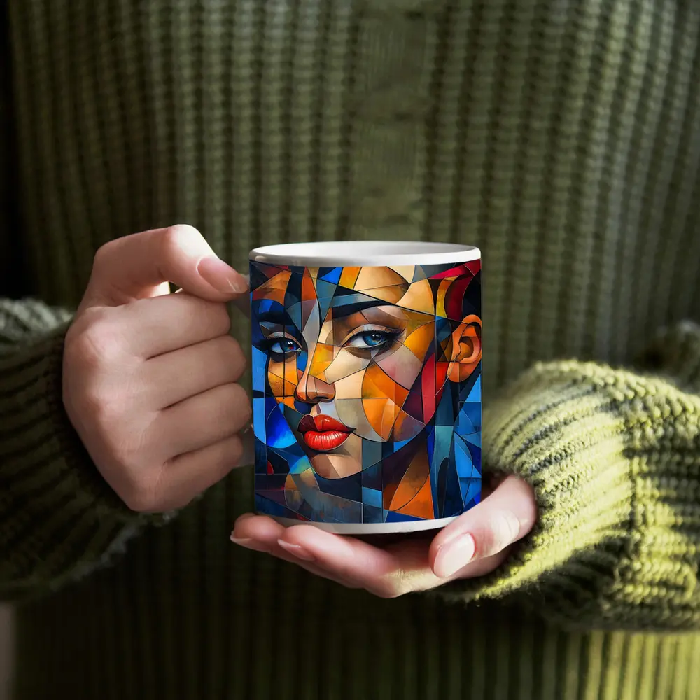 Cubist Abstract Woman Portrait Geometric Art – Mugs