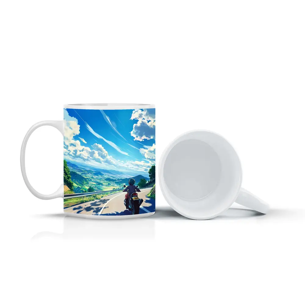Anime Motorcycle Rider Open Road Countryside – Mugs