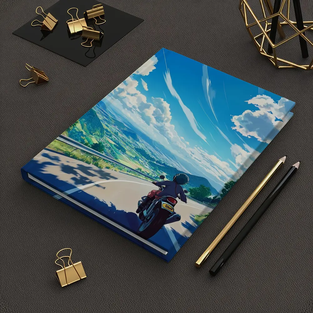 Anime Motorcycle Rider Open Road Countryside – Notebooks