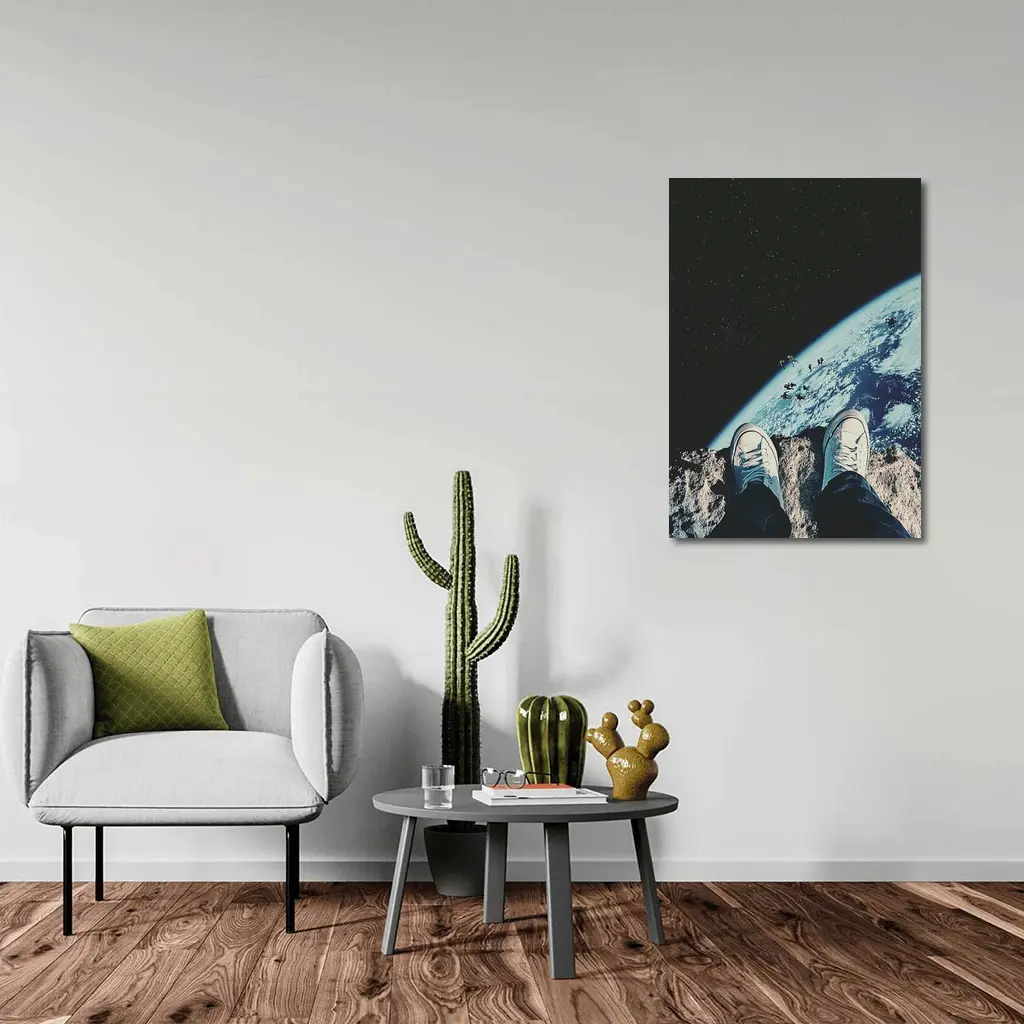 Astronaut Sneakers Standing On Moon Earth – Wall Art
