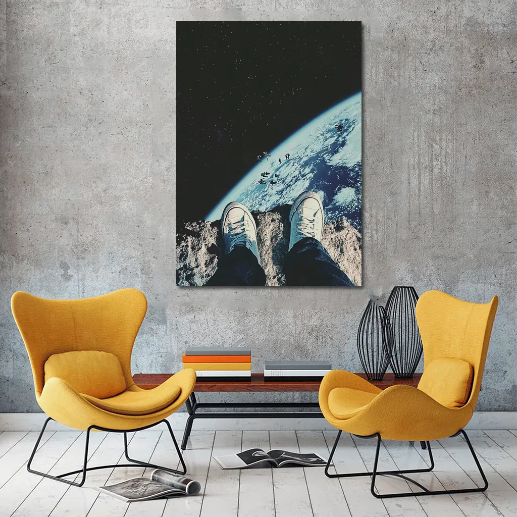 Astronaut Sneakers Standing On Moon Earth – Wall Art