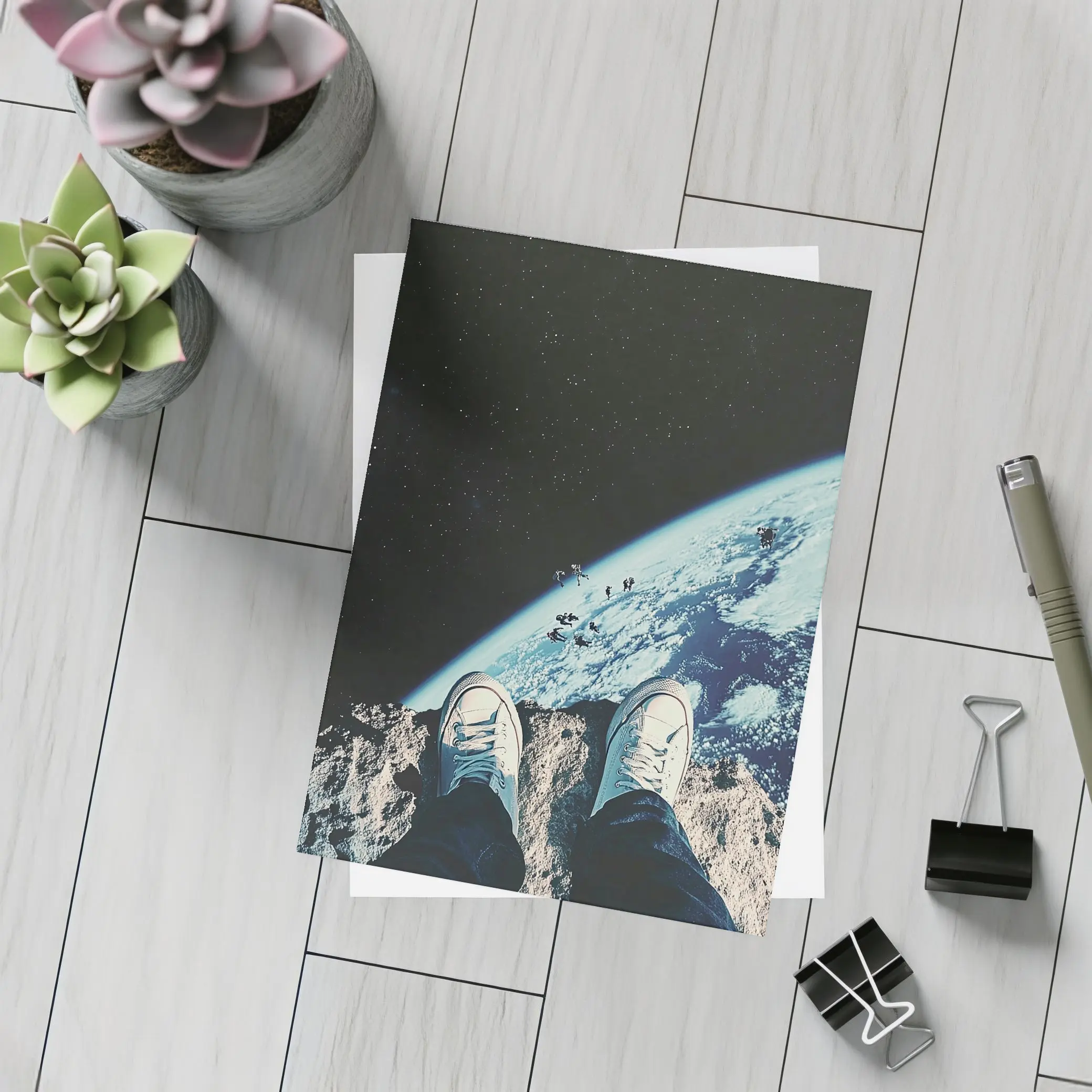 Astronaut Sneakers Standing On Moon Earth – Postcards
