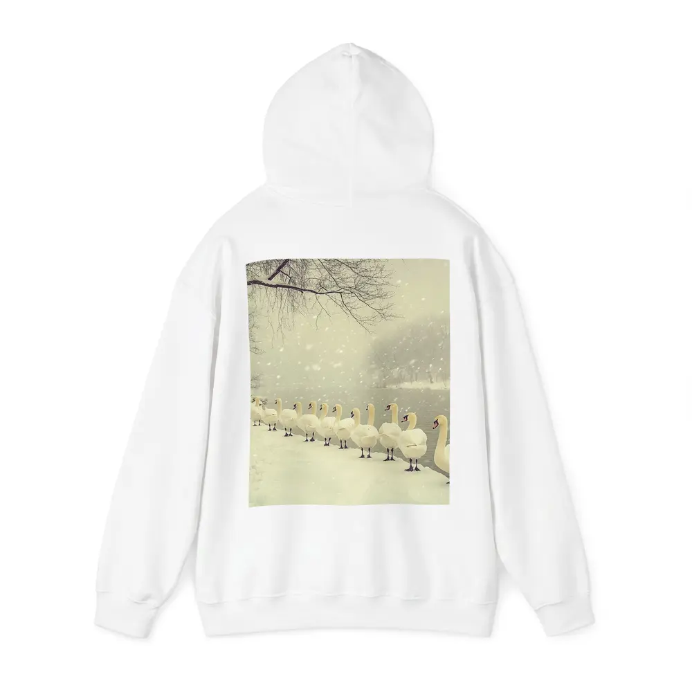 White Swans Walking In Snowy Winter Landscape – Hoodies