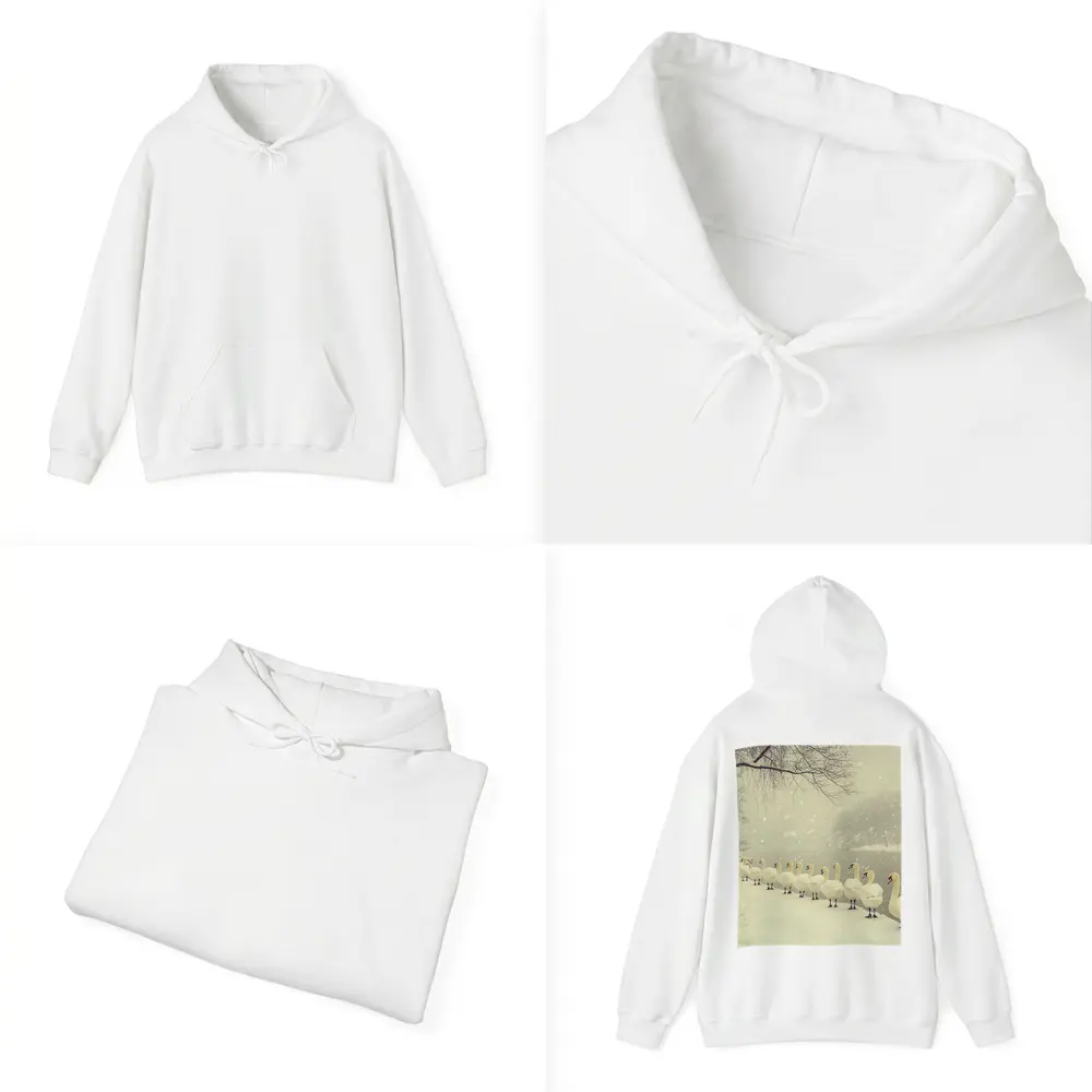 White Swans Walking In Snowy Winter Landscape – Hoodies