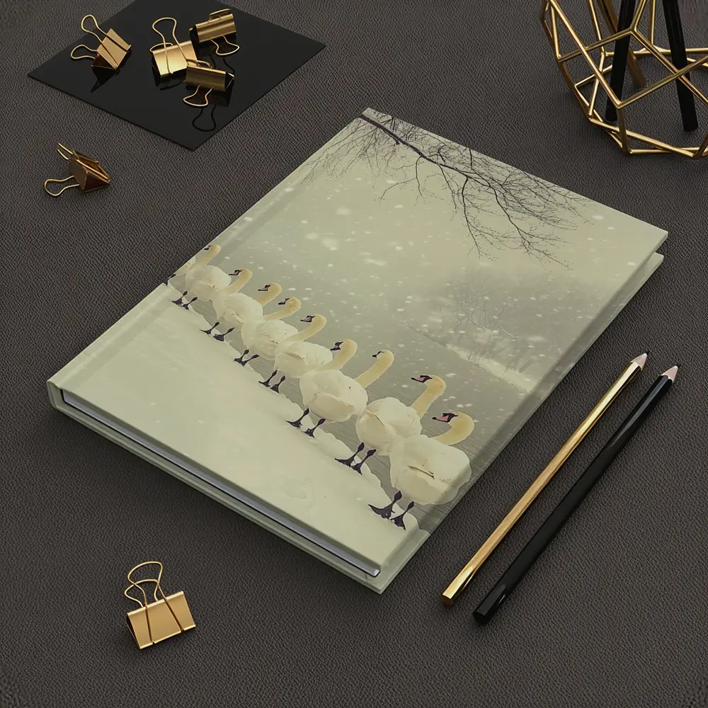 White Swans Walking In Snowy Winter Landscape – Notebooks