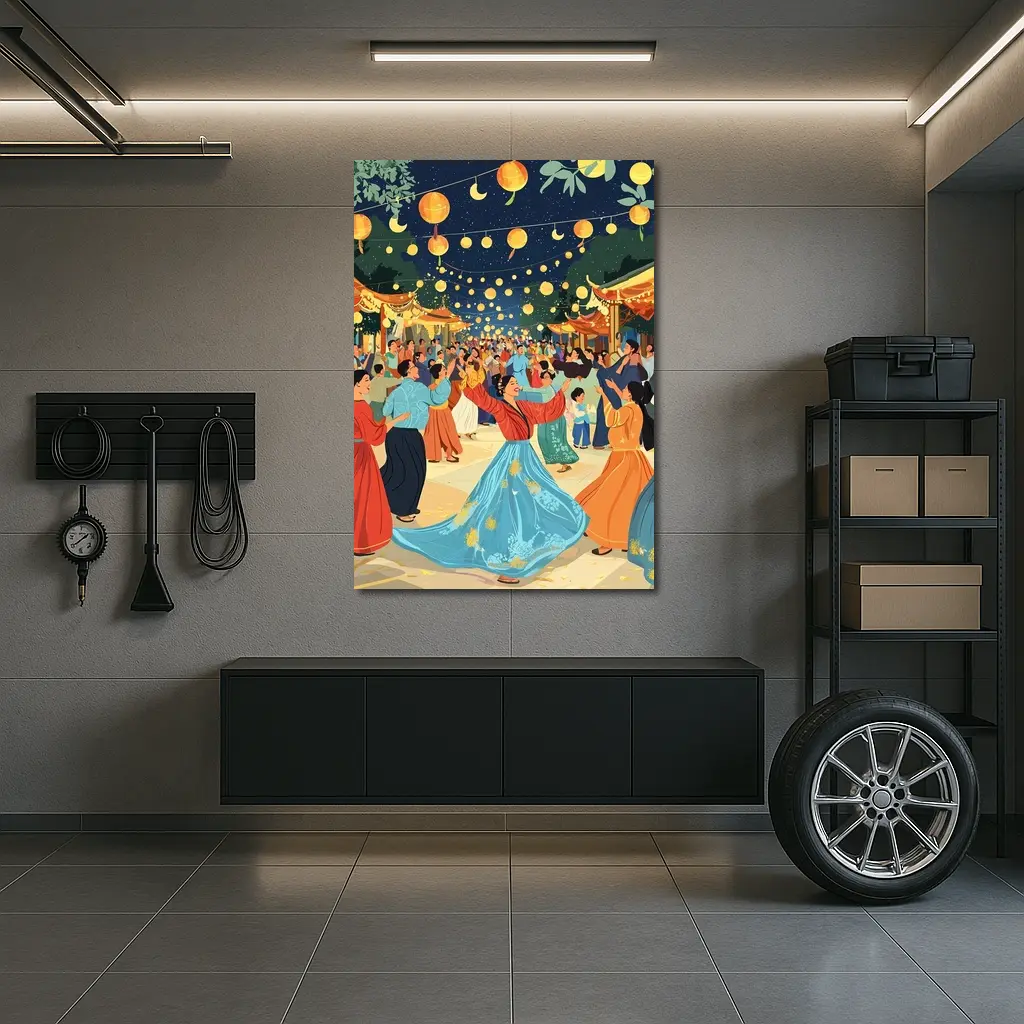 Mid Autumn Festival Dance Lanterns Night Illustration – Wall Art