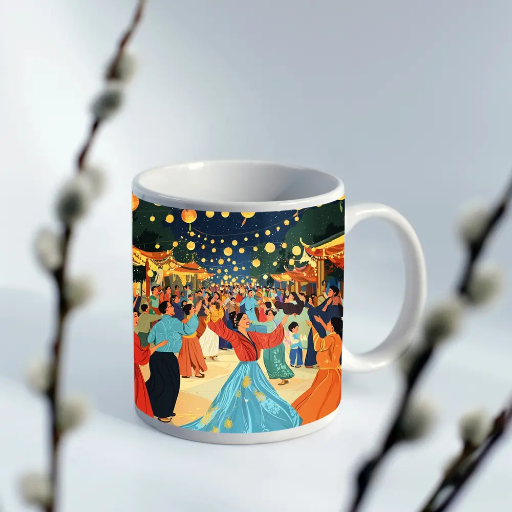 Mid Autumn Festival Dance Lanterns Night Illustration – Mugs