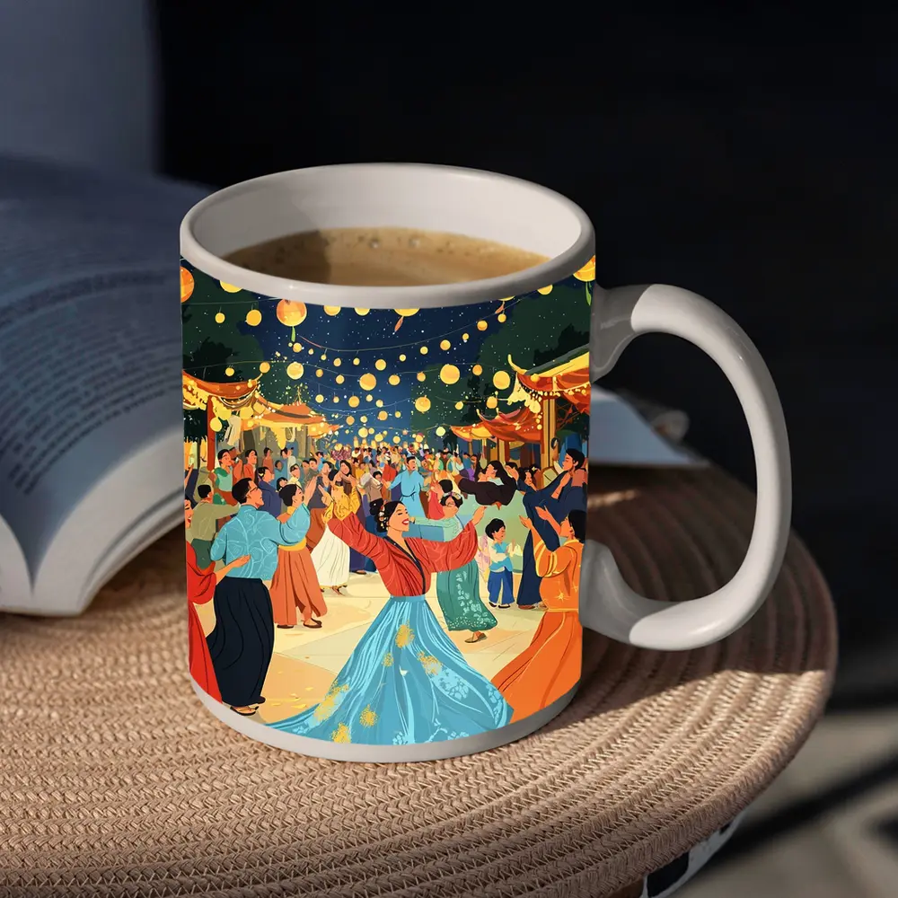 Mid Autumn Festival Dance Lanterns Night Illustration – Mugs