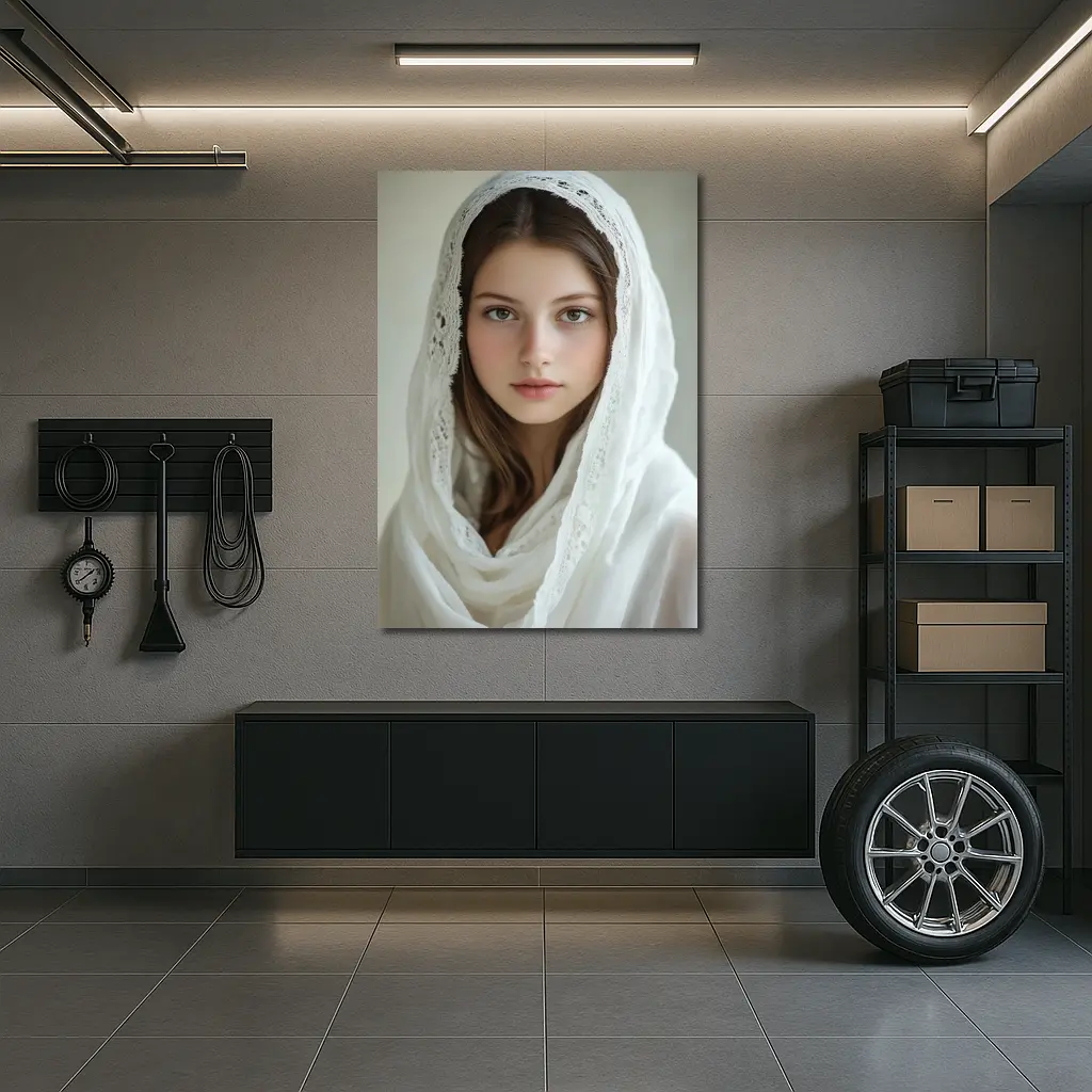 Young Woman White Lace Veil Portrait – Wall Art