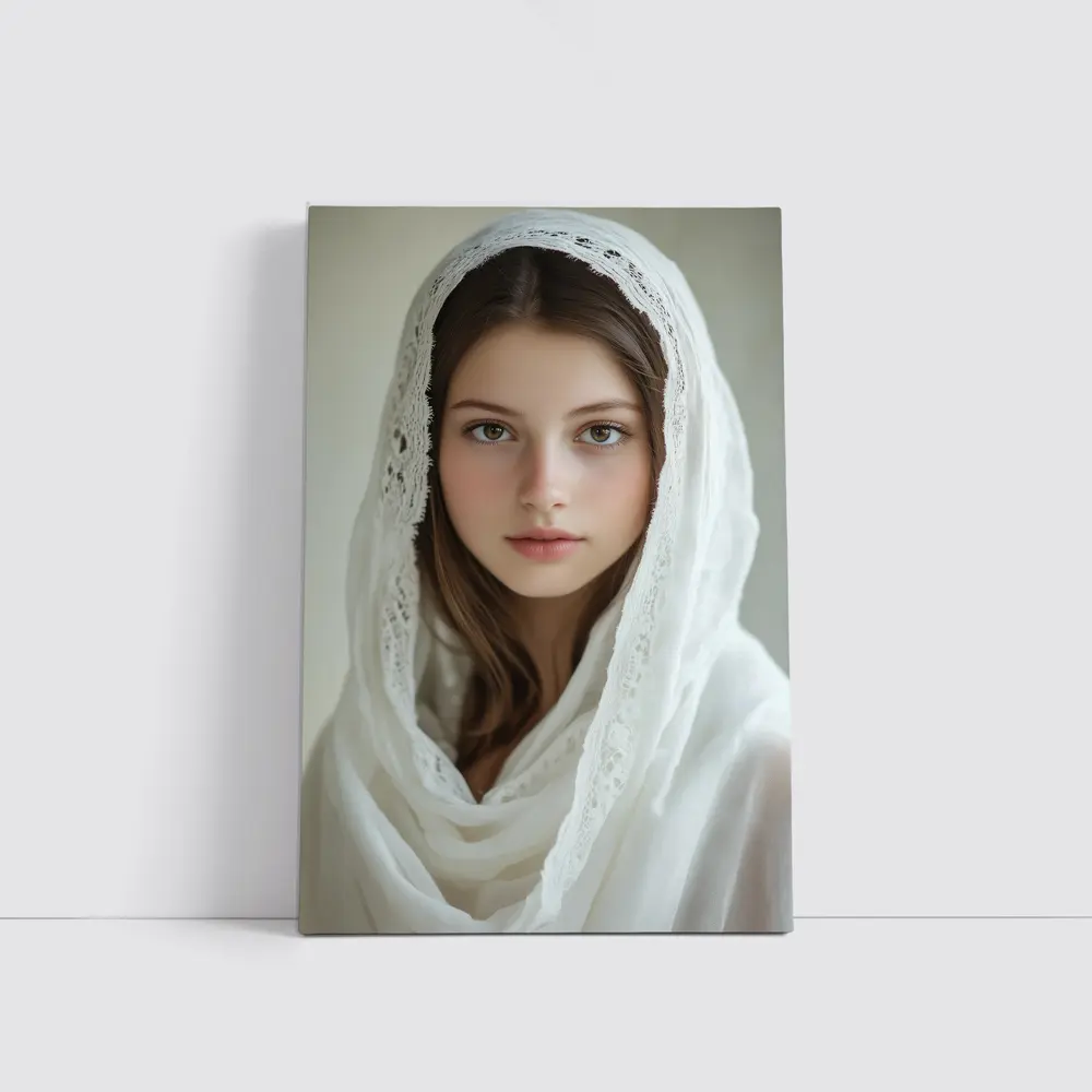 Young Woman White Lace Veil Portrait – Wall Art