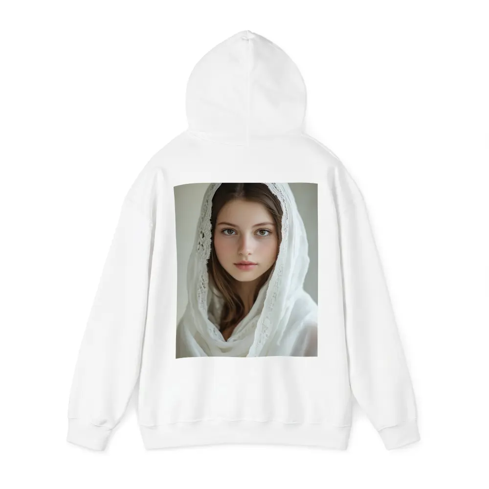 Young Woman White Lace Veil Portrait – Hoodies