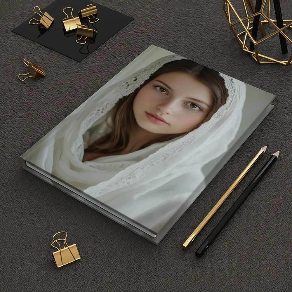 Young Woman White Lace Veil Portrait – Notebooks