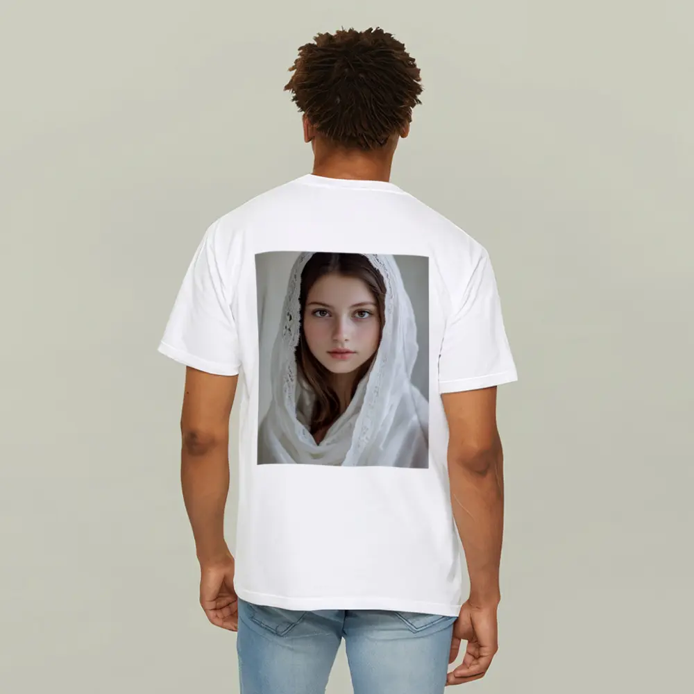 Young Woman White Lace Veil Portrait – T-Shirts