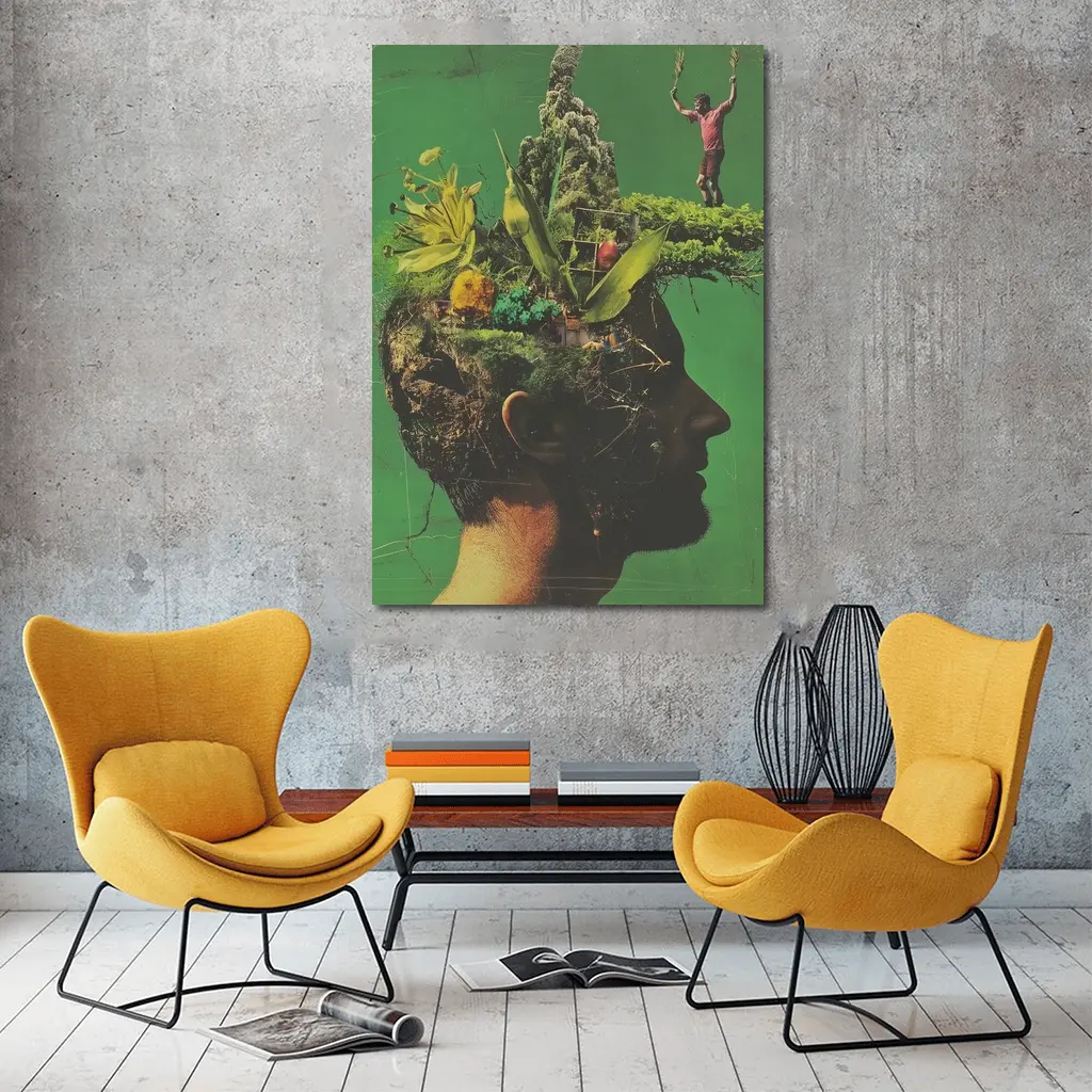 Man Head Nature Growth Collage Green Background – Wall Art