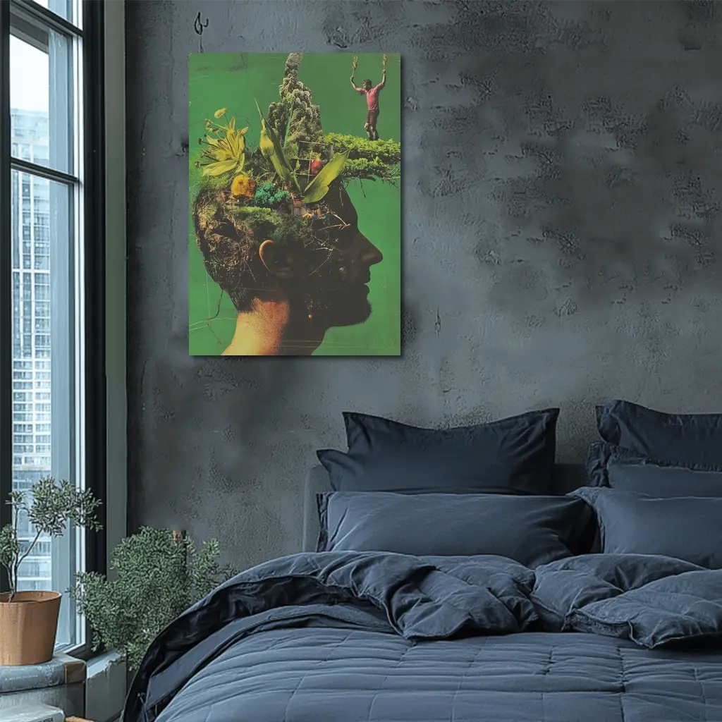 Man Head Nature Growth Collage Green Background – Wall Art