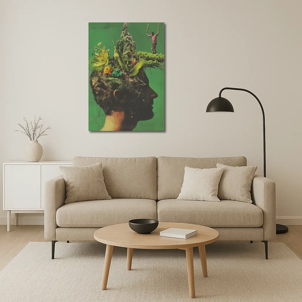 Man Head Nature Growth Collage Green Background – Wall Art