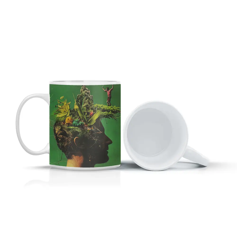 Man Head Nature Growth Collage Green Background – Mugs