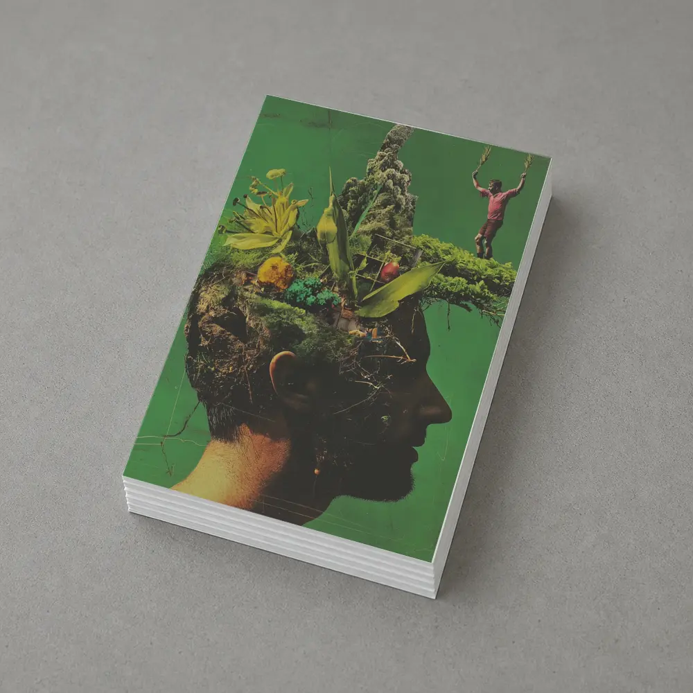 Man Head Nature Growth Collage Green Background – Postcards