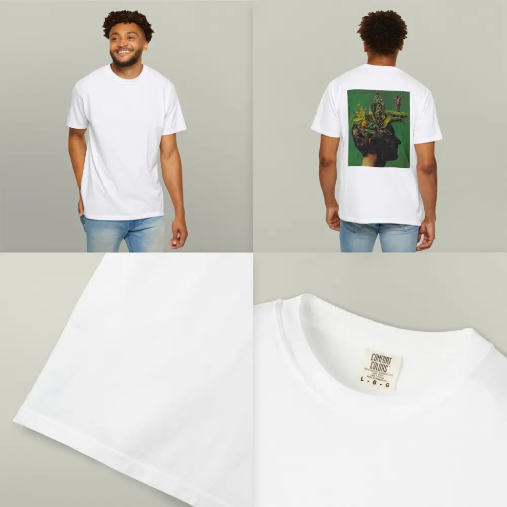 Man Head Nature Growth Collage Green Background – T-Shirts