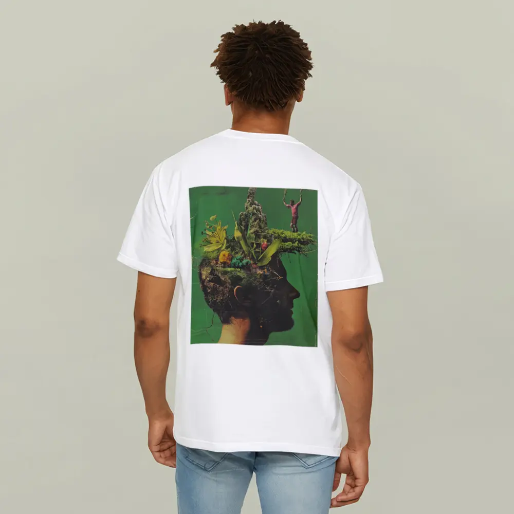 Man Head Nature Growth Collage Green Background – T-Shirts