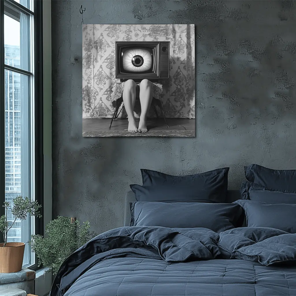 Retro TV Giant Eye Surreal Black White – Wall Art