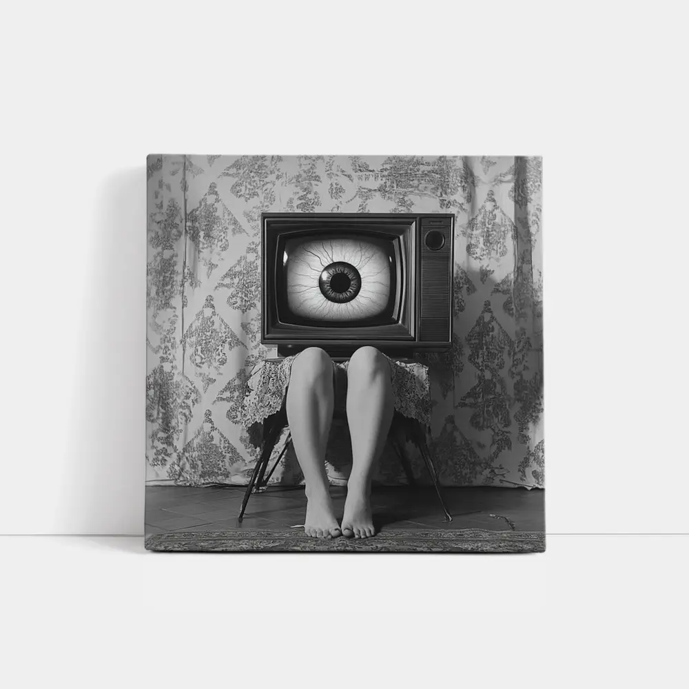 Retro TV Giant Eye Surreal Black White – Wall Art
