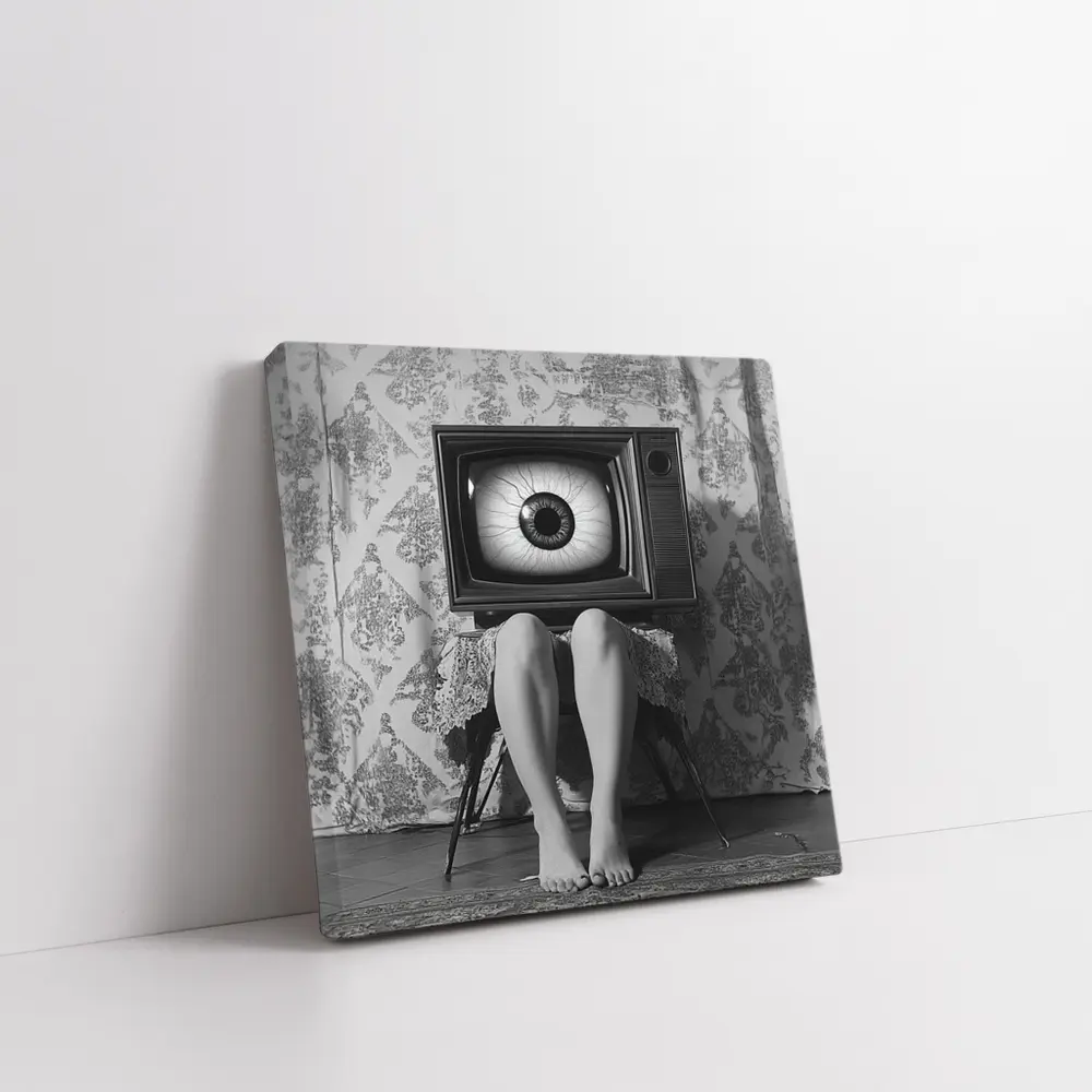 Retro TV Giant Eye Surreal Black White – Wall Art