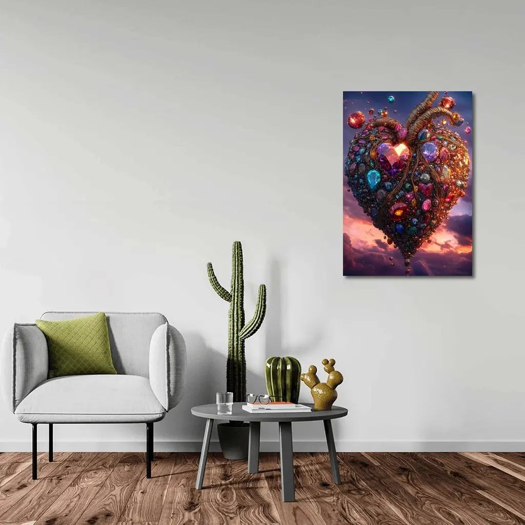 Jeweled Anatomical Heart Floating Twilight Sky – Wall Art