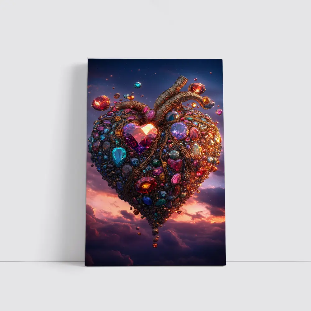 Jeweled Anatomical Heart Floating Twilight Sky – Wall Art
