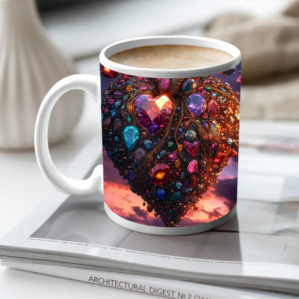 Jeweled Anatomical Heart Floating Twilight Sky – Mugs