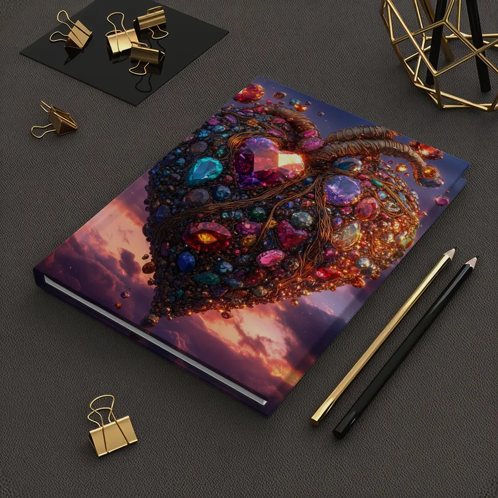 Jeweled Anatomical Heart Floating Twilight Sky – Notebooks