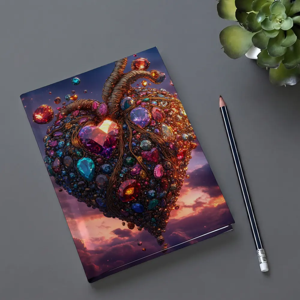 Jeweled Anatomical Heart Floating Twilight Sky – Notebooks